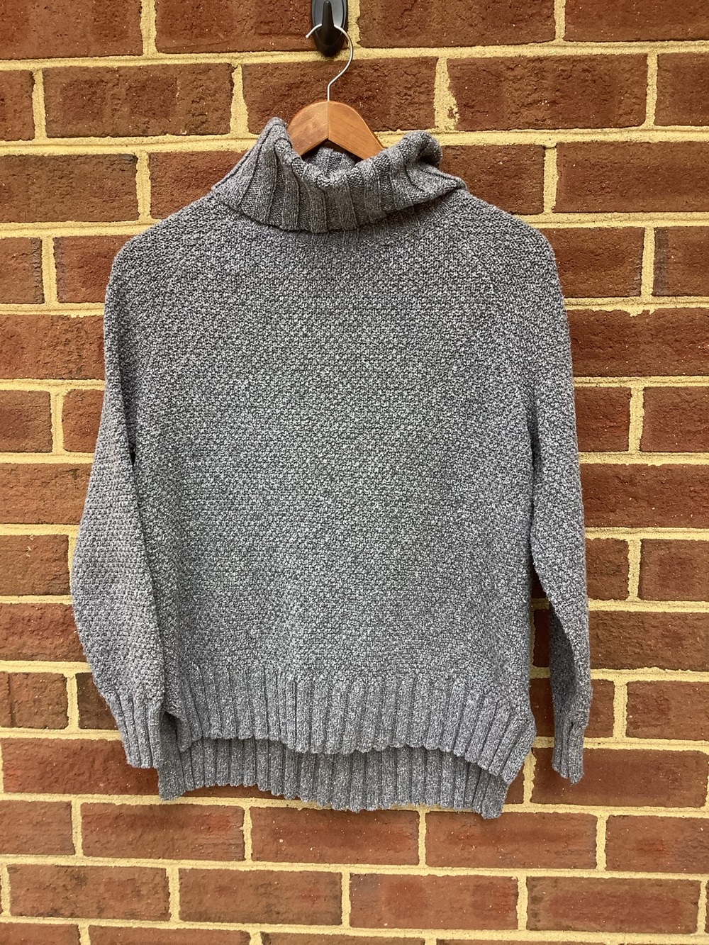 Patagonia Gray Knit Turtleneck Sweater Split Hem Chunky S